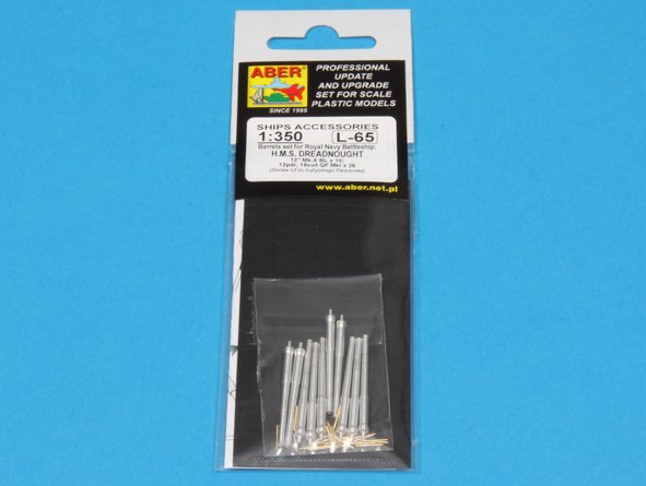 ABR-1:350-L-65  Дополнения для  Set of Barrels for H.M.S. Dreadnought battleship- 12” Mk.X BLx 10; 12cwt QF Mk I x 26  для  1/350