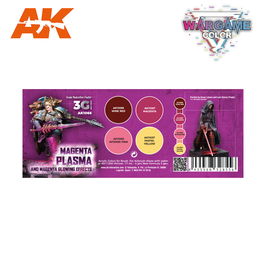 AK1068 Набор красок WARGAME COLOR SET. MAGENTA PLASMA AND GLOWING EFFE