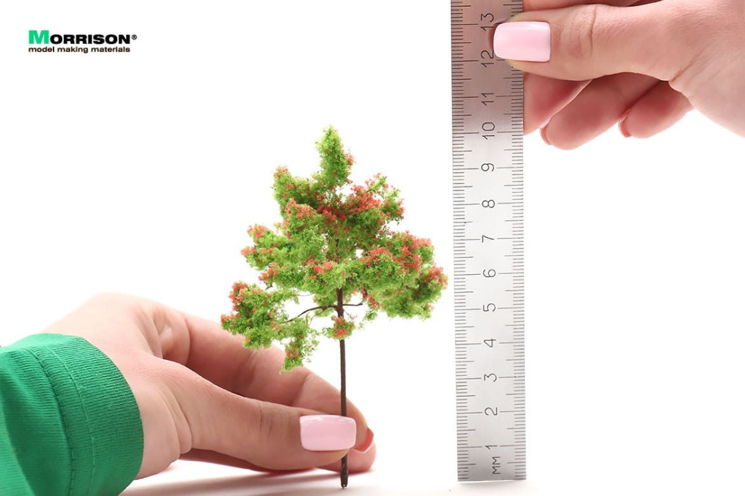 011dcv012 Красное цветущее дерево для макета. Высота 10 см.