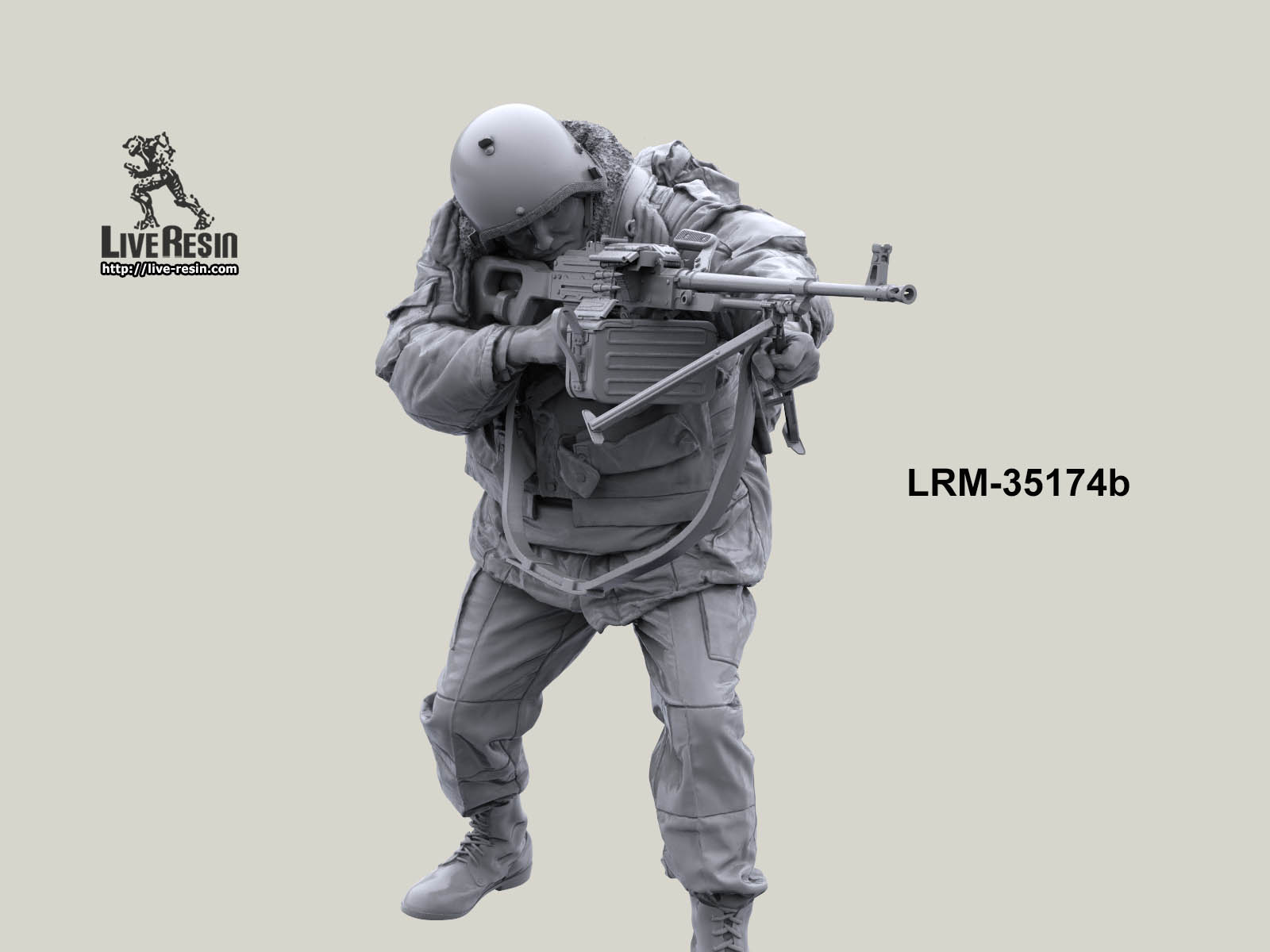 LRM35174b Военнослужащий ВВ, ведет огонь из пулемета ПКМ с рук, версия в шлеме Live Resin