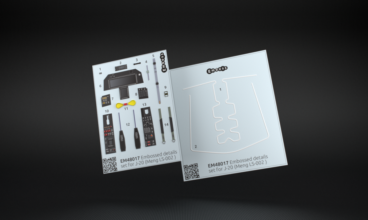 EM48017 Детали кабины J-20 для модели Meng 1:48 (3D декаль)