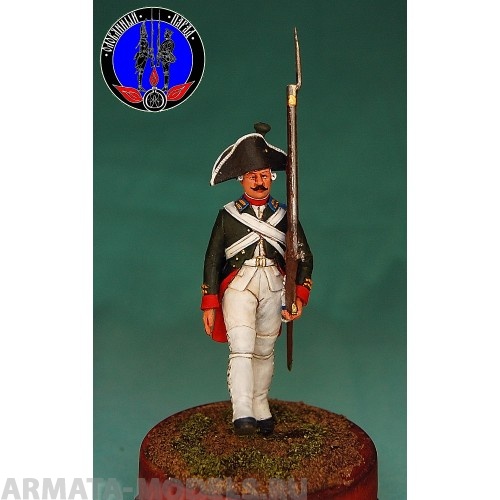 ОП.60.057 Фигура из белого металла   Гренадёр (мушкетёр) Преображенского полка 1799 г  Студия Оловянный Парад