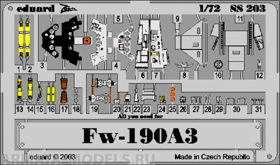SS203 Фототравление Fw 190A-3  for TAMIYA  kit