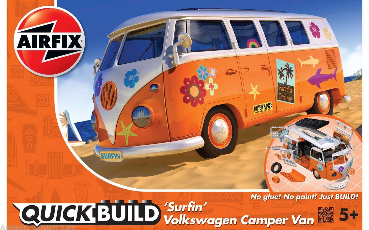 J6032 Сборная модель автомобиля QUICKBUILD Surfin' VW Camper Orange and White