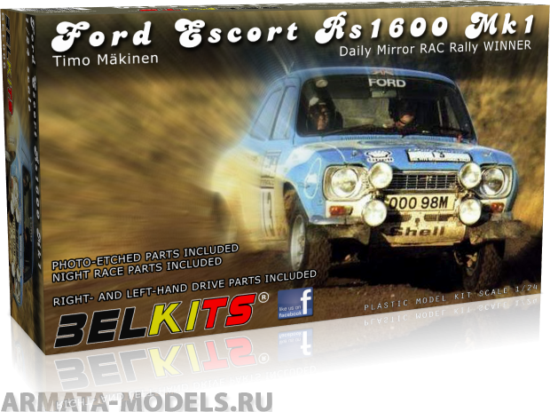 BEL006 Модель автомобиля  FORD ESCORT MK.1 MAKINEN RAC 1973 Belkits