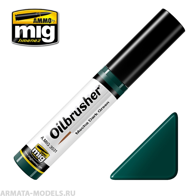AMIG3531 Ammo Mig Масляная краска с тонкой кистью-апликатором MECHA DARK GREEN (Oilbrushers)