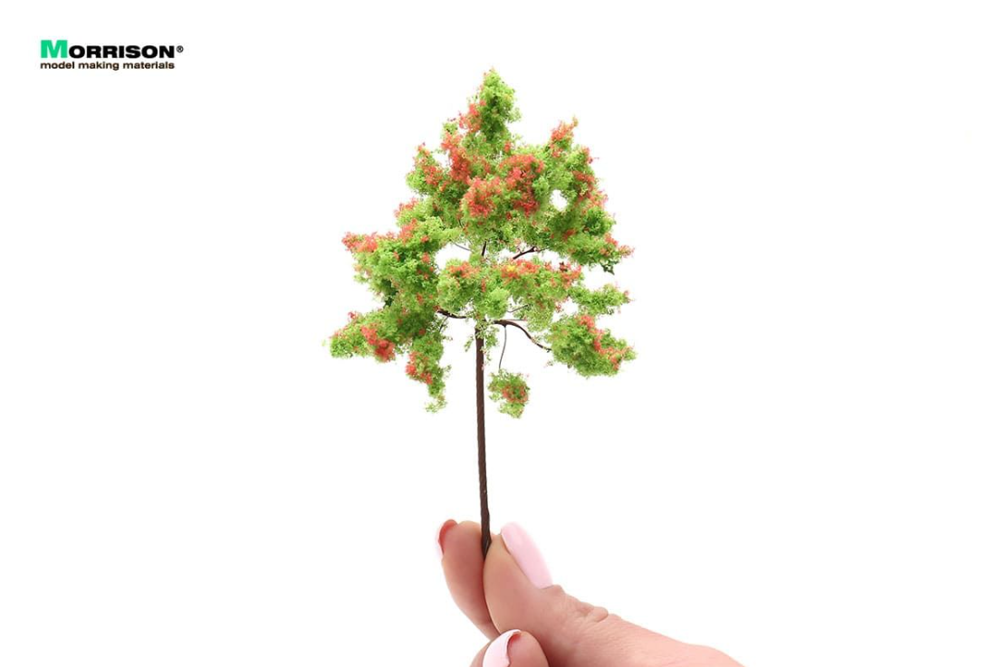 011dcv012 Красное цветущее дерево для макета. Высота 10 см.