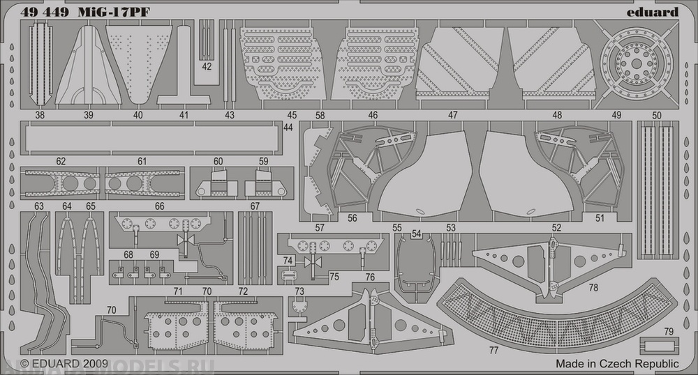 49449 Фототравление цветной интерьер+экстерьер MIG-17PF For Hobby-Boss kit