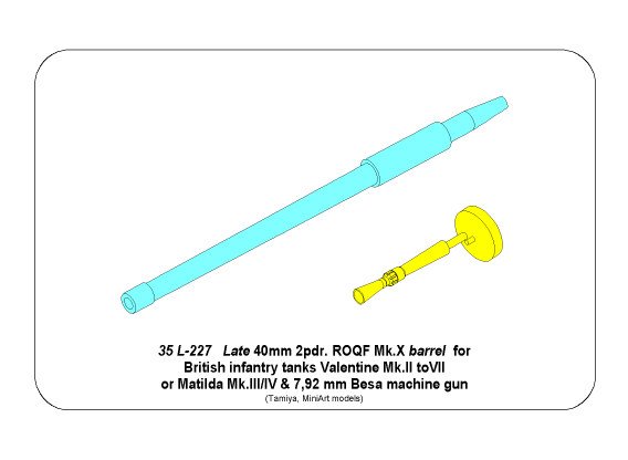ABR-35-L-227  Дополнения для  Late barrel for Valentine Mk.II to VII or Matilda Mk.III/IV with Besa MG barrel для Tamiya, MiniArt 1/35