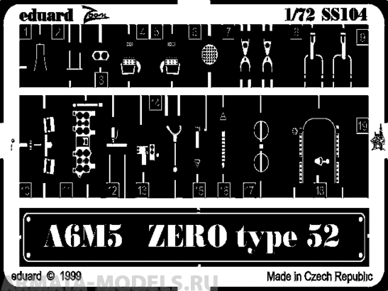 SS104 Фототравление A6M5 Zero type 52 for ACADEMY kit (Eduard) 1/72