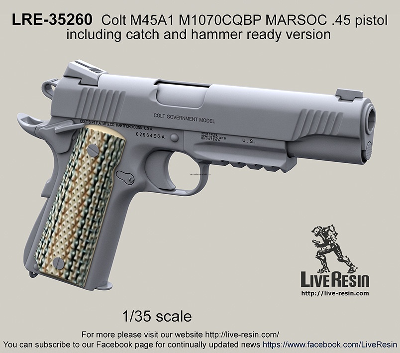 LRE35260 Пистолет Colt M45A1 M1070CQBP MARSOC .45. Включает варианты со сдвинутым затвором и взведённым курком.