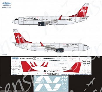 738-036 Декаль для самолета Boeing 737-800 Nordwind Airlines new 1/144