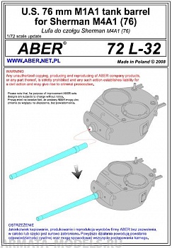 ABR-72-L-32  Дополнения для  U.S. 76 mm M1A1 tank barrel for Sherman M4A1 (76) для  1/72